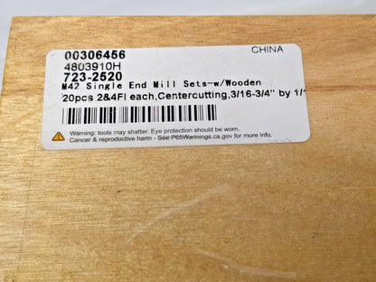 20 Piece End Mill Set Square End Cobalt Uncoated Single End 2&4FL 723-2520