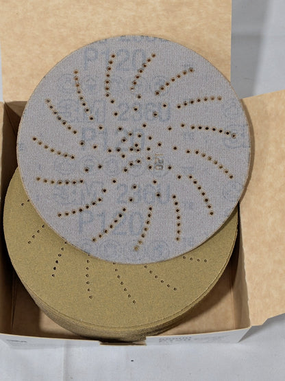 (50) 3M Hook & Loop Disc: 5" Dia, 120 Grit, Coated, Aluminum Oxide 7010029928
