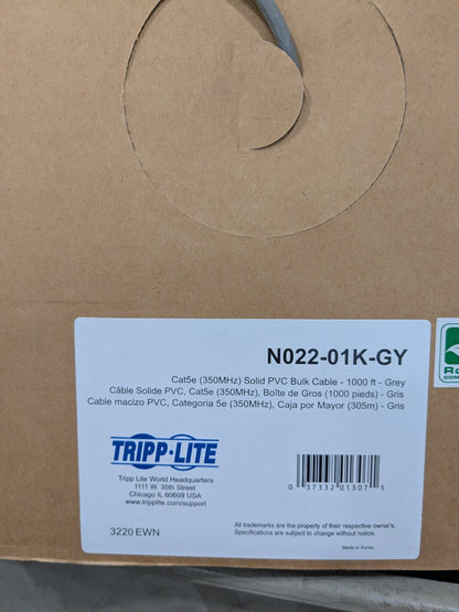 Tripp-Lite Ethernet Cable Cat5e, 24 AWG, 350 MHz, Unshielded 1,000ft N022-01K-GY