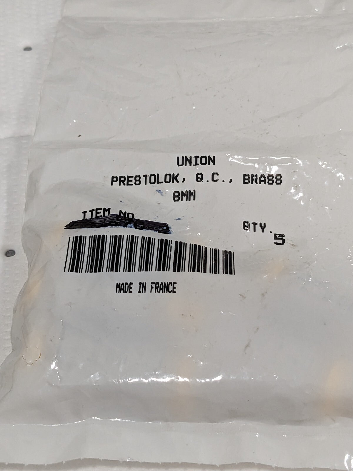 Parker Push-to-Connect Tube x Tube Fitting: Union, 8.00 mm OD Qty 5 XHPB8