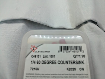 CLEVELAND Countersink 8pk: 1/4" Head Dia, 60 ° Included Angle hss C46101