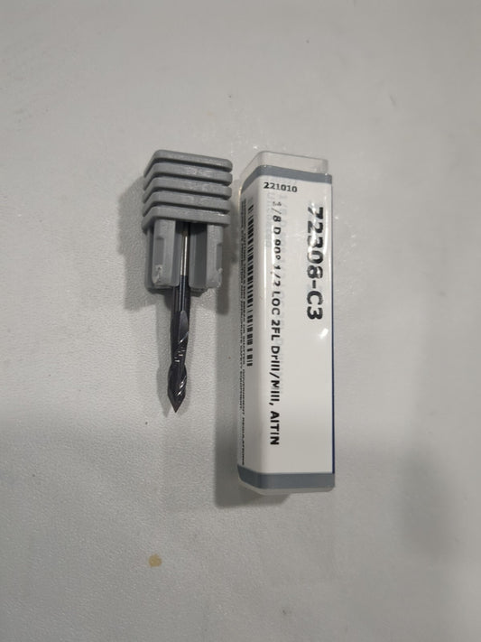 HARVEY TOOL Drill Mill 1/8" Dia 2 Flutes 90° Pt Solid Carbide 72308-C3
