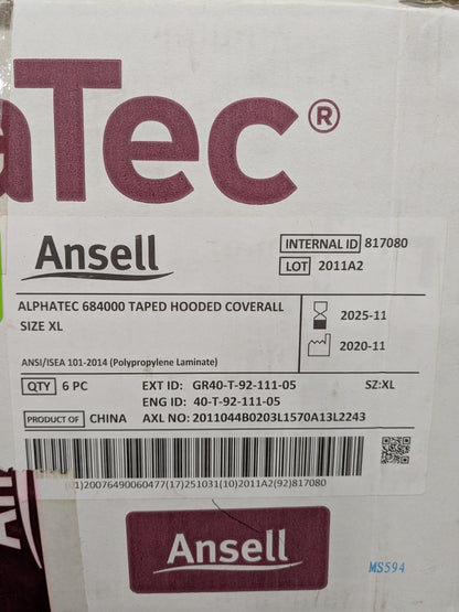 ANSELL Disposable Coveralls 4pk Chemical, Sz XL NO MASK GR40-T92-111-05