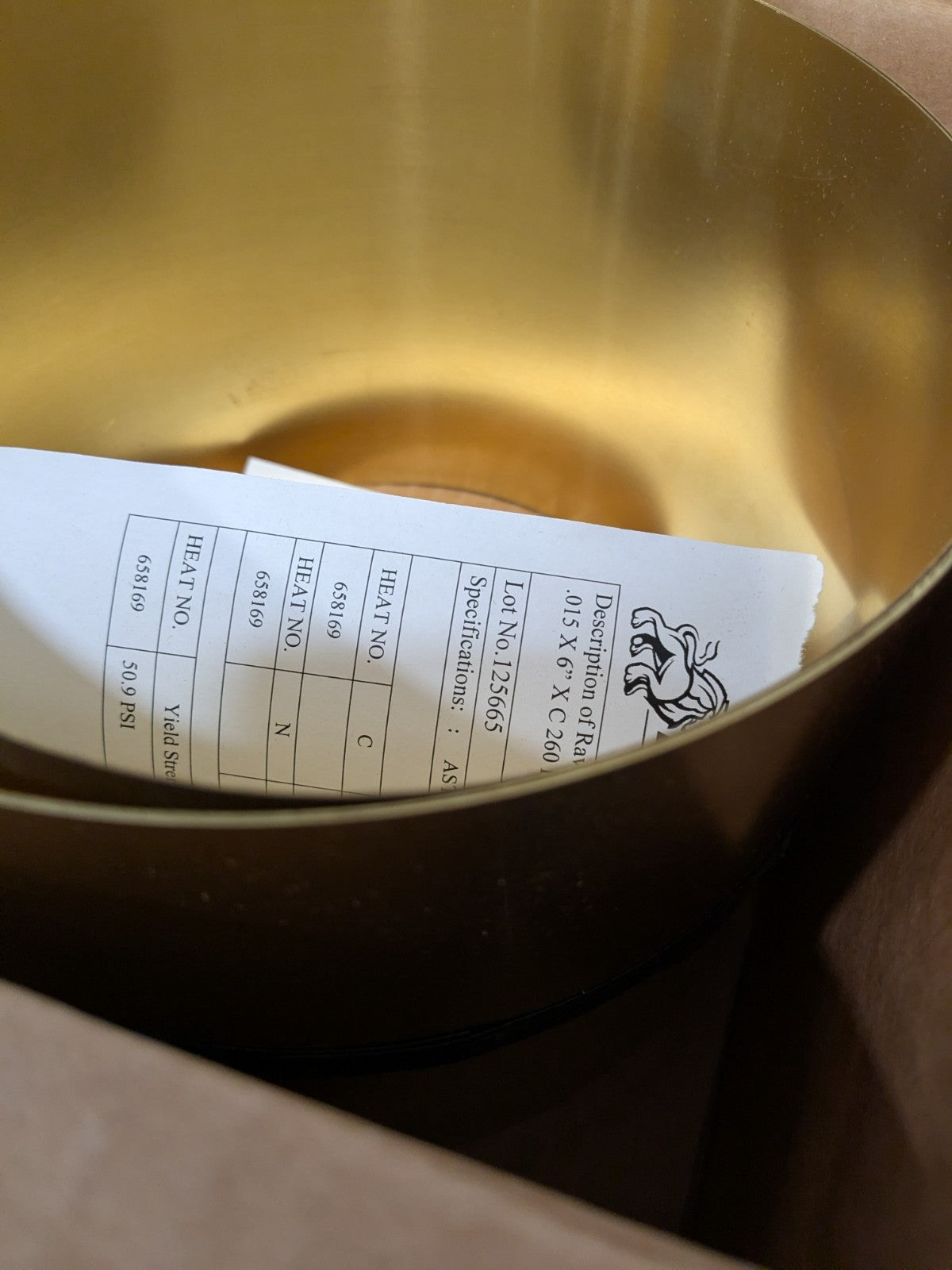 Lyon Metal Shim Stock: Roll, 0.0150" Thick, 60" L, 6" W, 260 Brass 32020125