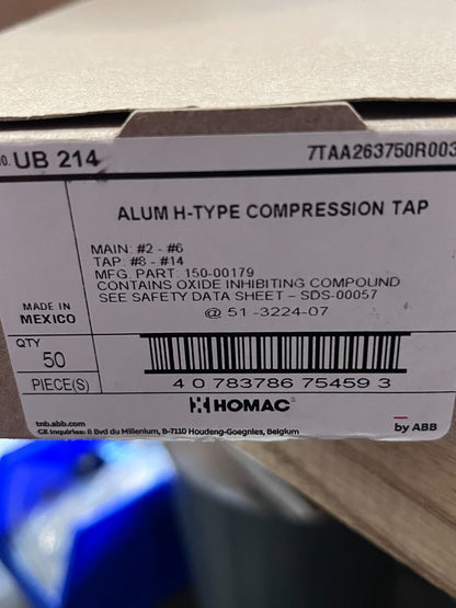 Aluminum H-Type Compression Connectors UB214 . box of 50