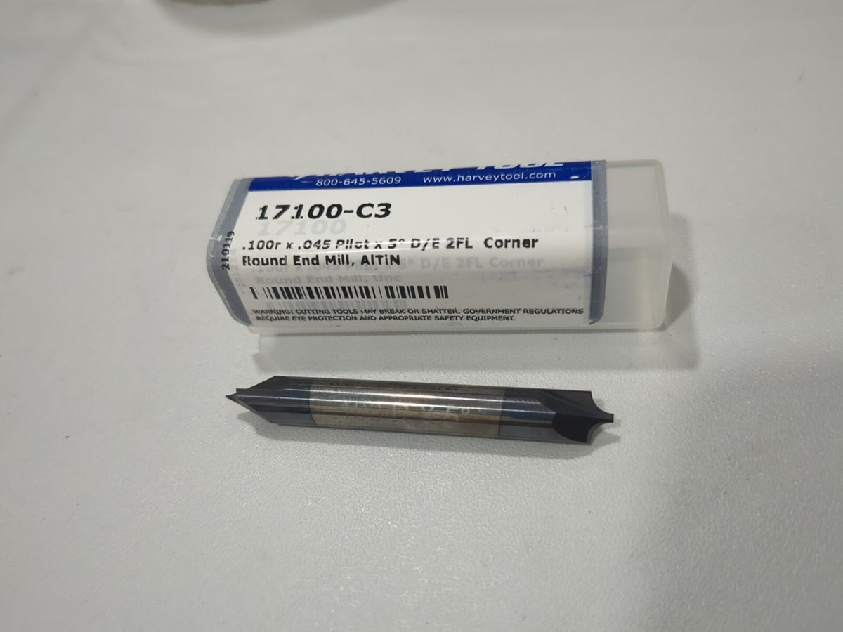 HARVEY TOOL Corner Rounding End Mill: 0.10 mm Radius 2 Fl Carbide 17100-C3