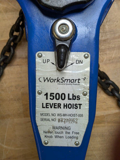 WorkSmart Manual Lever Operated Chain Hoist 1500 Lb. Capacity 10 Ft. Lift
