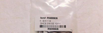 Socket Cap Screw #6"-32 UNC 1-1/2" LUH SS Lot of 10 Grade 316 R5600063