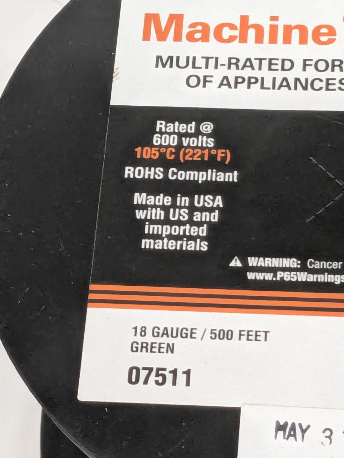 EastPenn Building Wire: 18 AWG, PVC , Stranded Core, 500'L 07511