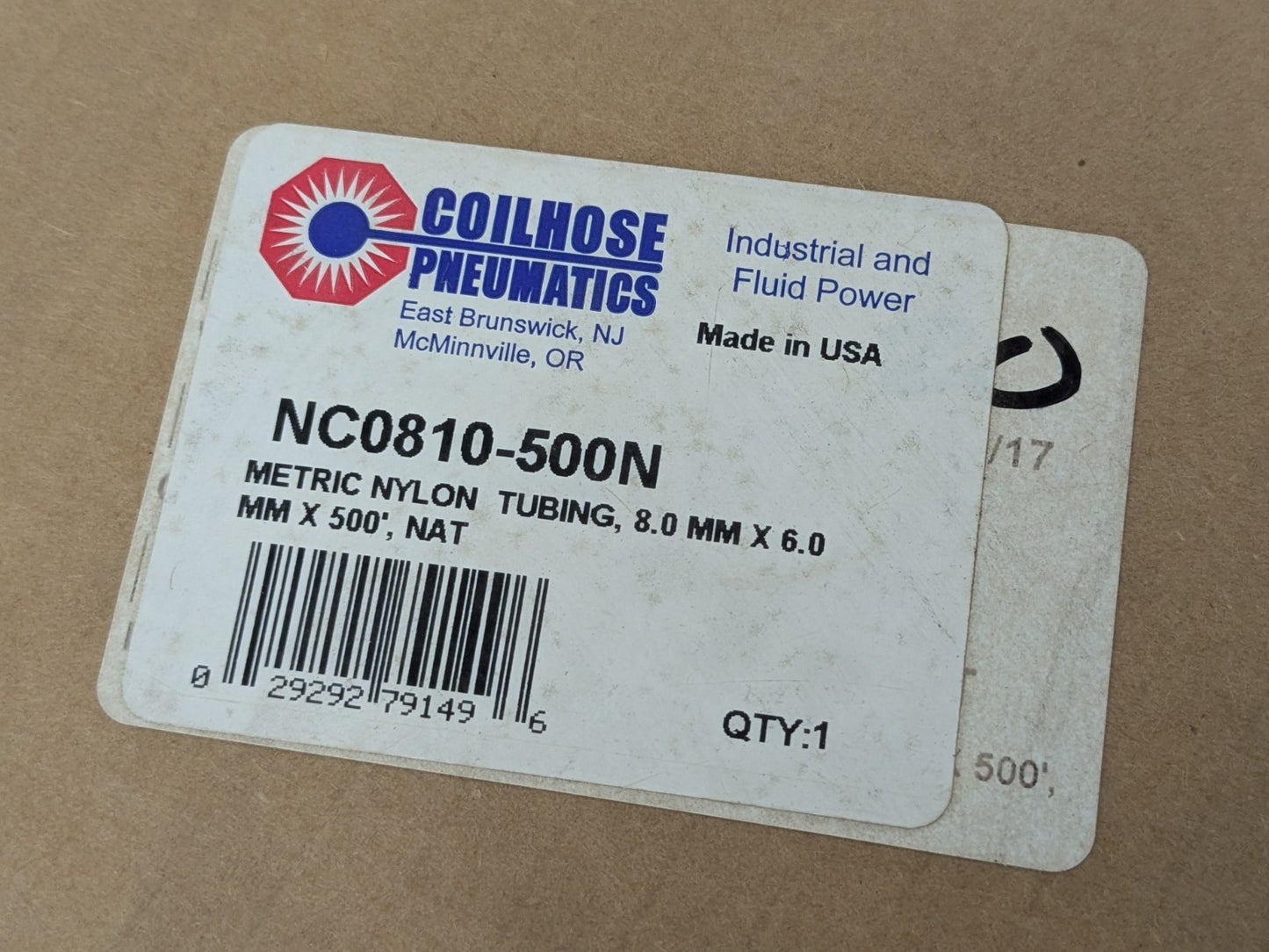 Coilhose Pneumatics 500 Ft. Spool Nylon Tubing 8mm O.D. 6mm I.D. NC0810-500N