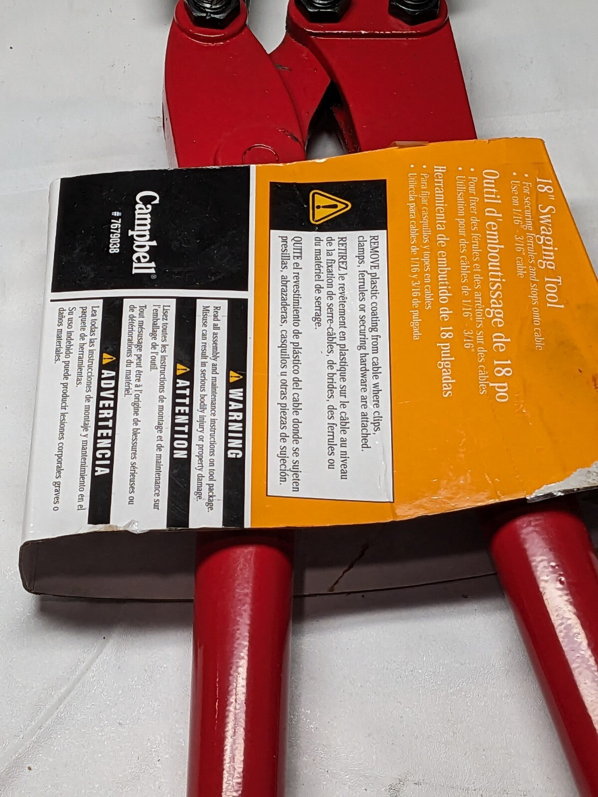 Campbell Swaging Tool, 18" Overall Length 1/16" TO 3/16" 7679037