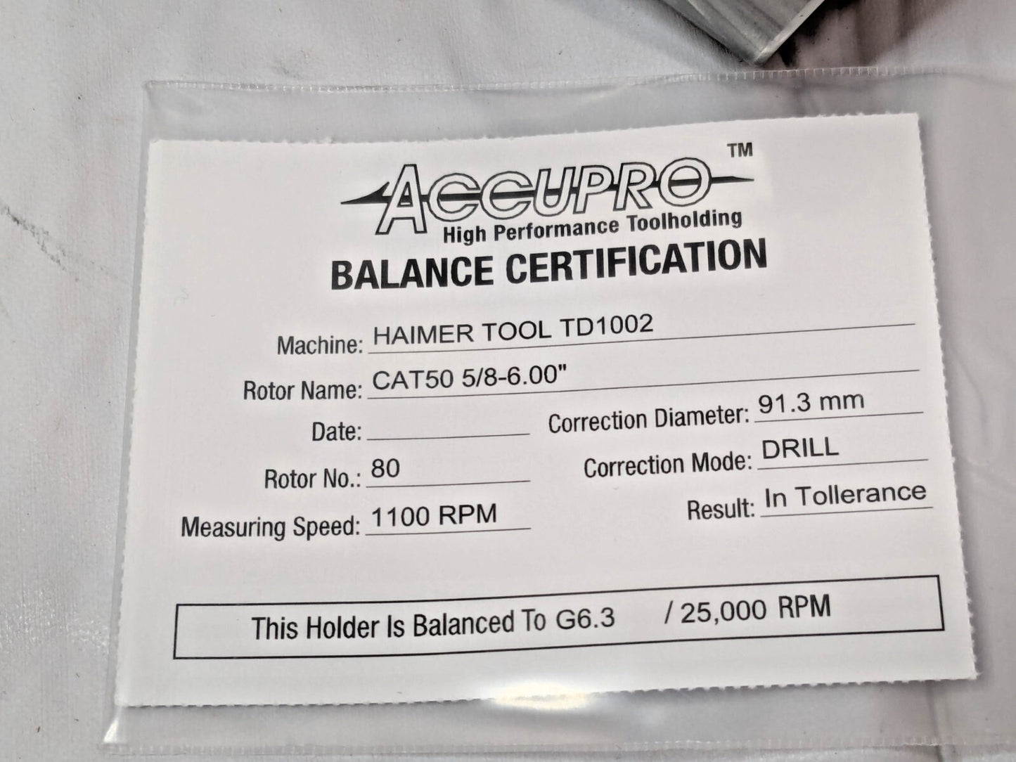 Accupro End Mill Holder CAT50 Taper Shank 5/8" HD X 6" Projection 775120
