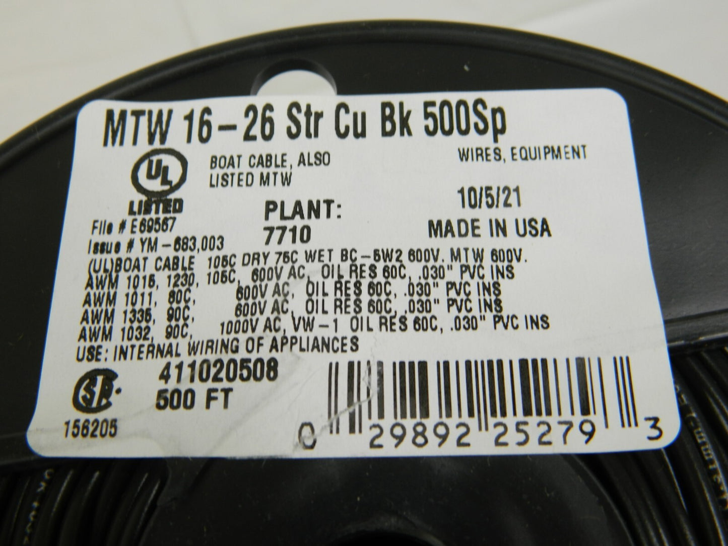 SOUTHWIRE 16 AWG, 26 Strand, Black Machine Tool Wire 500 Ft. Long 411020508