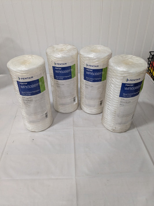 (4) Pentair Water Cartridge Filter: 4-1/2" OD, 9-7/8" L, 50 micron WPX50BB97P
