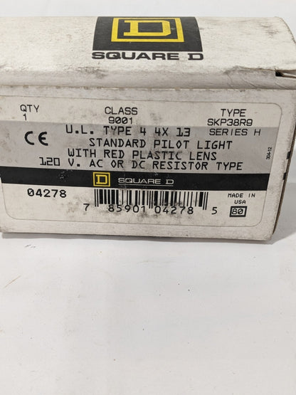Square D Standard Pilot Light 120V AC-DC Red Plastic Lens 9001-SKP38R9