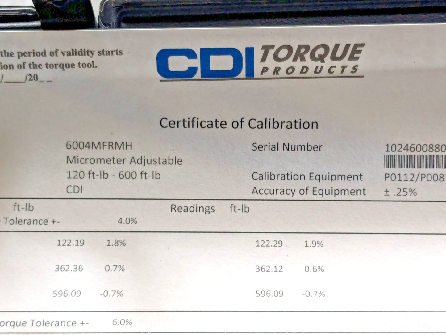 CDI Adjustable Torque Wrench 3/4" Dr 100-600 Ft Lbs / 169-779 Nm 6004MFRMH