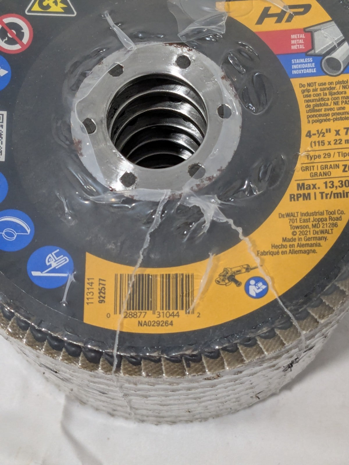 DeWALT Flap Disc: 4-1/2" Dia, 7/8" Hole, Zirconia Alumina, Type 29 Qty 10 DW8308