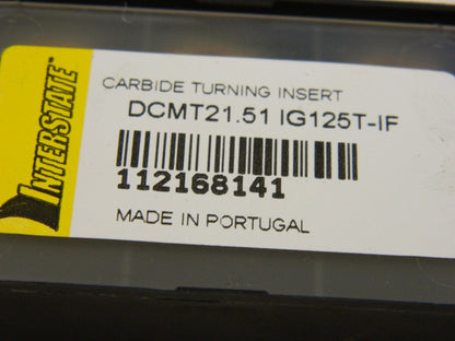 Interstate Carbide Turning Insert DCMT21.51 IF Grade IG125T Pack of 10 112168141