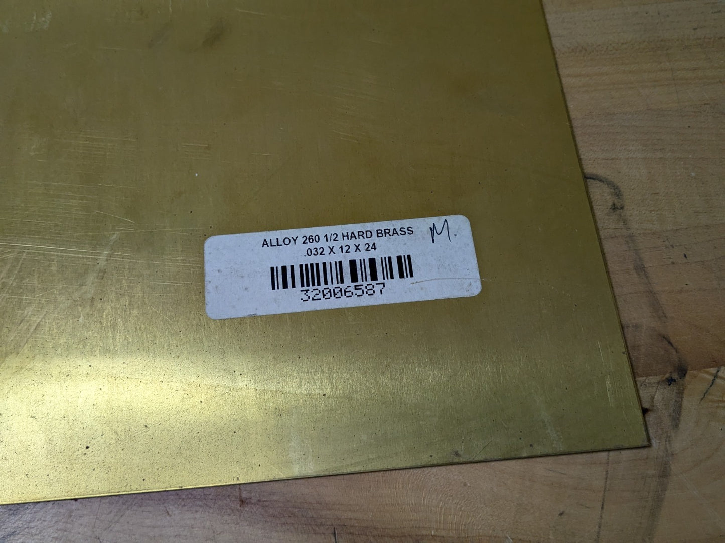Brass Sheet Alloy 260 Half Hard Temper 24" Length 12" Width 0.032" Thick