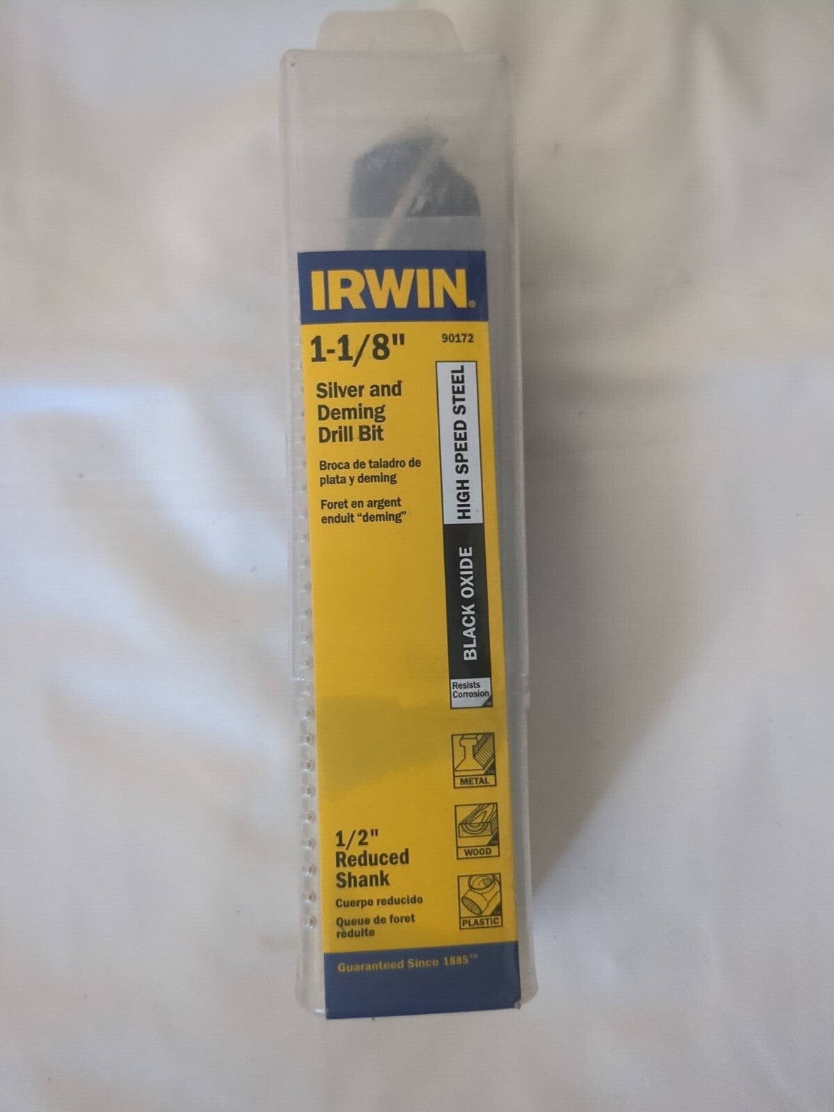 Irwin Reduced Shank Drill Bit: 1-1/8'' Dia, 1/2'' Shank Dia,