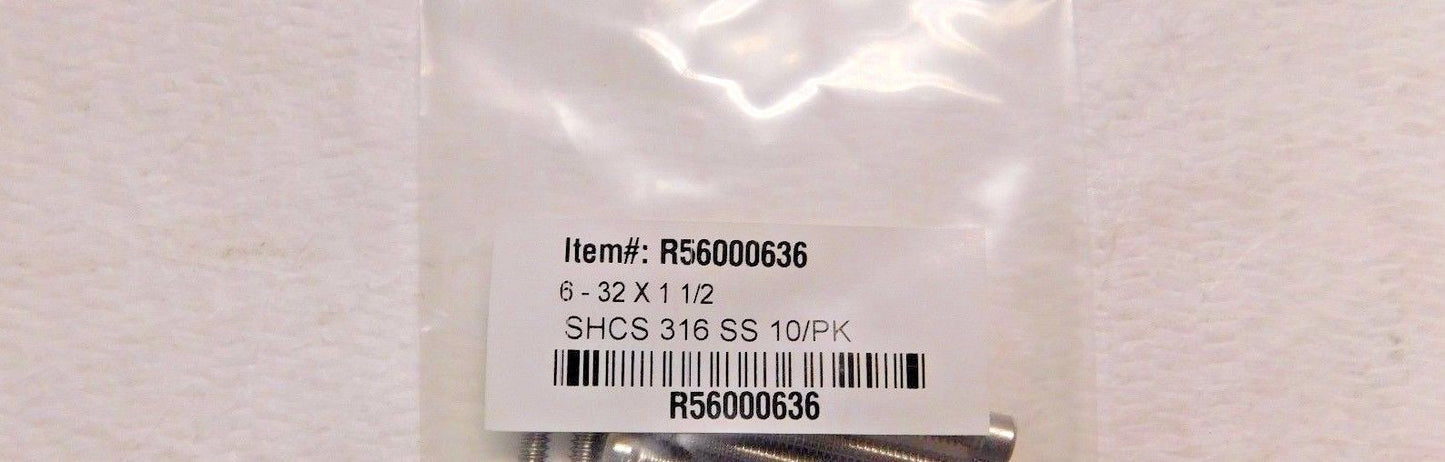 Socket Cap Screw #6"-32 UNC 1-1/2" LUH SS Lot of 10 Grade 316 R56000636