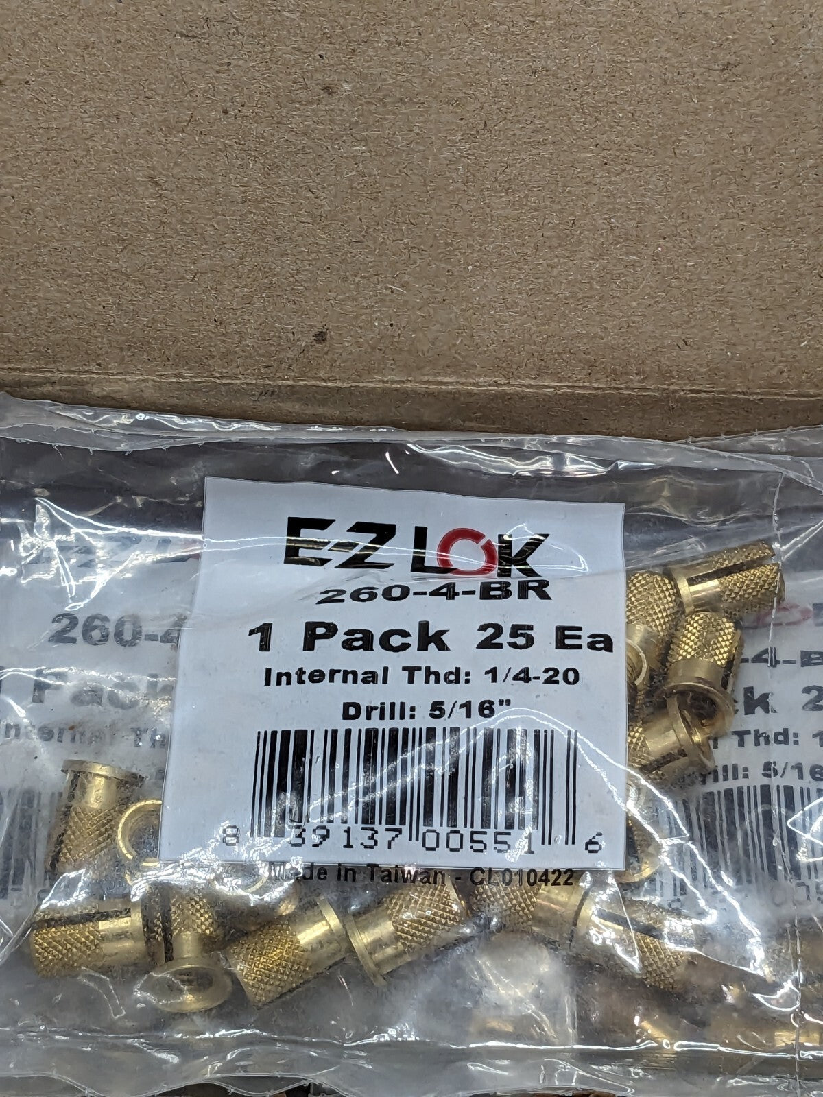 E-Z LOK 1/4-20 UNC Brass Flanged Press Insert for Plastic Qty 225 260-4-BR