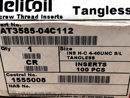 HELI-COIL Screw-Locking Insert: Stainless Steel, #4-40 UNC, 1D qty 100