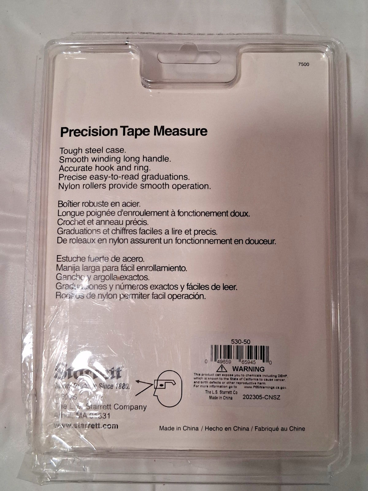 Starrett Yellow Blade Tape Measure 50' Long 3/8" Width 65945