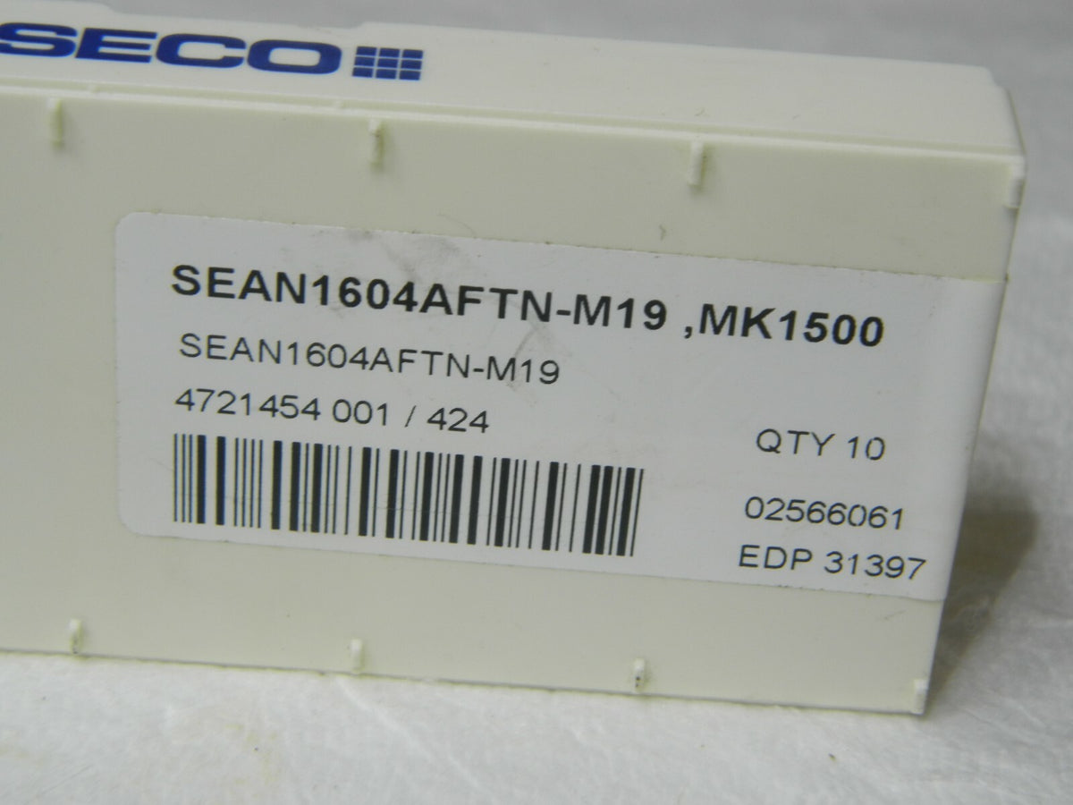 Seco Carbide Milling Inserts SEAN1604AFTN-M19 Grade MK1500 Qty. 10 31397