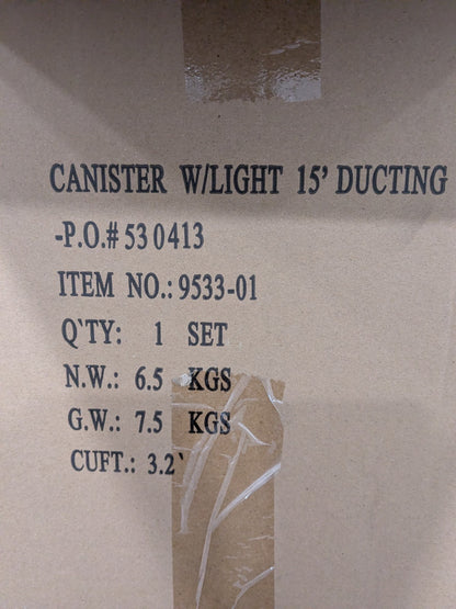 Allegro 8" Plastic Compact Canister with 15' Ducting 9533-01 MISSING 1 LID