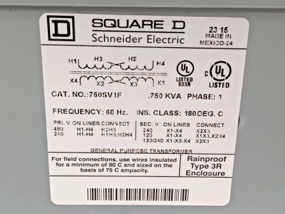 Square D General Purpose Transformer 1 Phase 120/240V 750SV1F