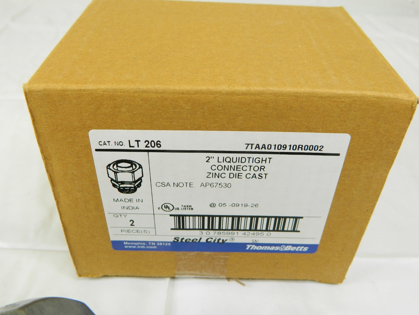 Thomas &amp; Betts 2" Liquidtight Connector Zinc Die Cast Qty 2 LT-206