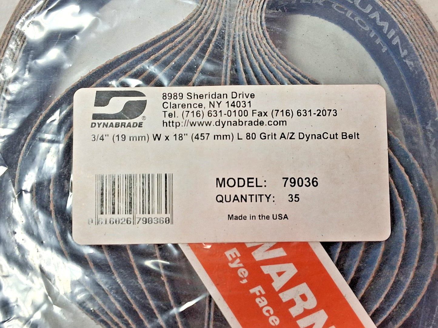 Dynabrade Zirconia Alumina Abrasive Belts 3/4" Wide 18" OAL 80 Grit QTY35 79036