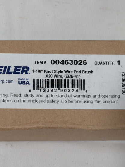 WEILER End Brush: 1-1/8" Dia, Steel, Knotted Wire 90324