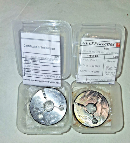 SPI Thread Ring Gage 5/8-18 Thread UNF-2A Go & No Go w/ Certificates 23-189-4