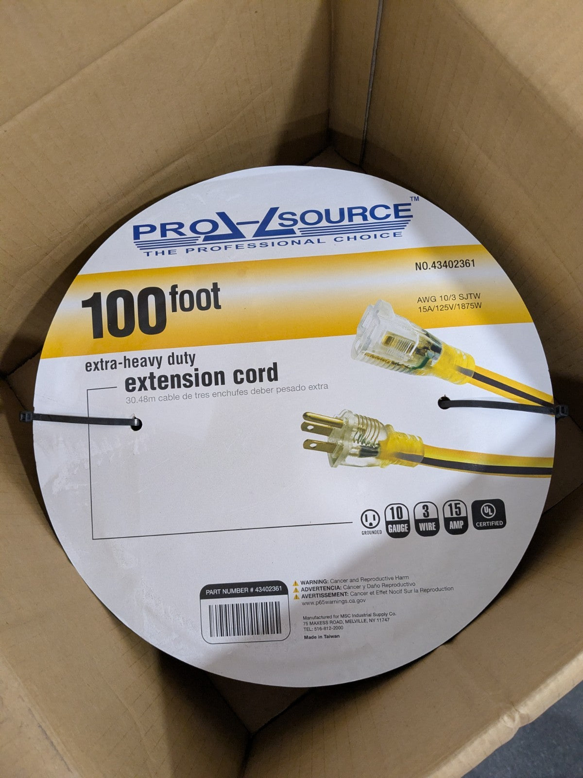 PRO-SOURCE Outdoor Extension Cord  100', 10/3 Gauge/Conductors PS-AZB0010