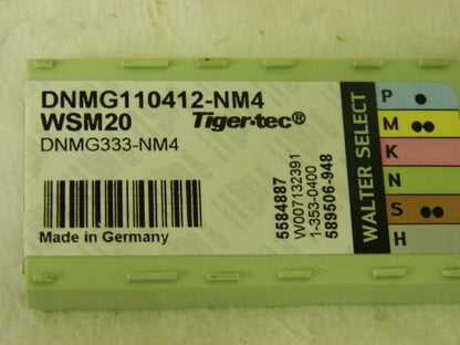 Walter Valenite Carbide Turning Insert DNMG333-NM4 WSM20 Qty. 10  5584887