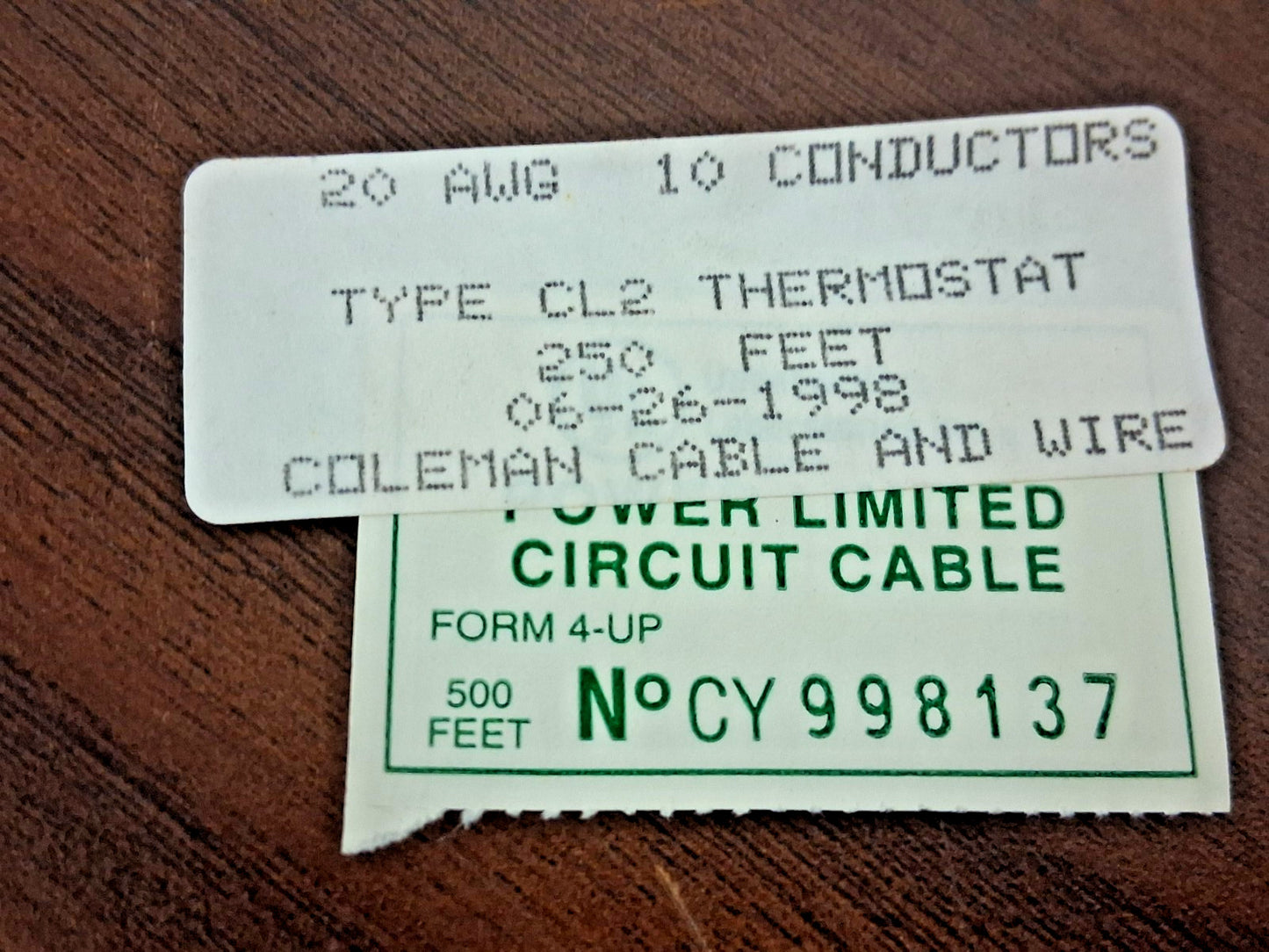 Coleman Cable Thermostat Wire 20 AWG Conductor Size 250ft 150v CL2 5LWR1