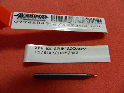Accupro 07765043  25/64" x 7/16" x 5/8" x 2" Carbide 2- Flute CC Single End Mill