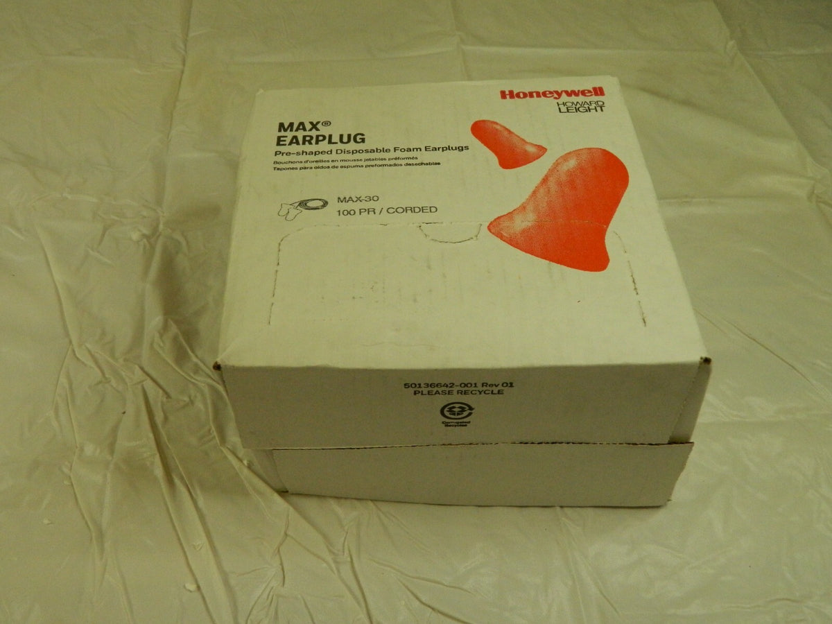 HOWARD LEIGHT Earplugs 100pk: Non-PVC Foam, Bell, Roll Down, Corded MAX-30
