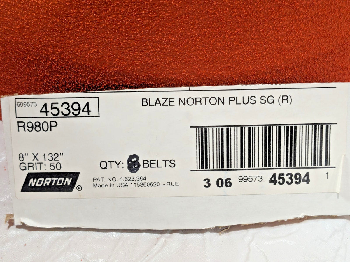Norton Blaze R980P Plus SG (R) Abrasive Belts 8" X 132" 50G QTY 8 69957345394