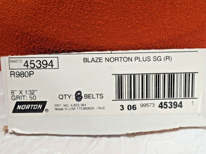 Norton Blaze R980P Plus SG (R) Abrasive Belts 8" X 132" 50G QTY 8 69957345394