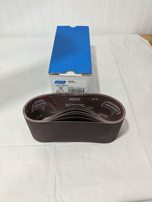 (10) Norton Abrasive Belt 4" Wide, 24" OAL, 320 Grit, Aluminum Oxide 78072788241