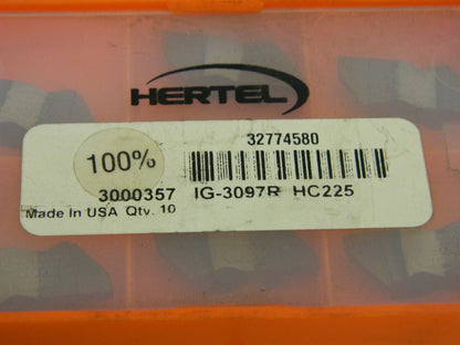 Hertel Grooving Insert IG3097 HC225 Solid Carbide QTY9 3000357