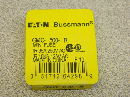 BUSSMANN Cartridge Time Delay Fuse: 0.5 A, 20 mm OAL, 5 mm Dia Qty 5 GMC-500-R