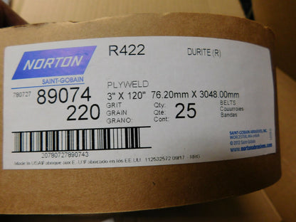 Norton Abrasive Belts R422 3X120 220G  QTY 25 78072789074