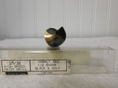 Viking HSS 19/32 Twist Drill  135D 1/2 Shank Black/Gold Colbalt S&D 29181