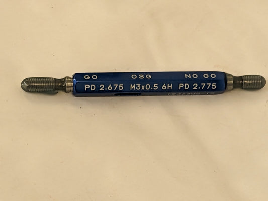 OSG Plug Thread Gage: M3x0.50 Thread 6H Class Double End 1500200100LF
