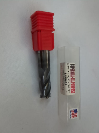 SUPERMILL Square End Mill: 9/16" Dia, 1-1/4" LOC, 4 Fl Solid Carbide S