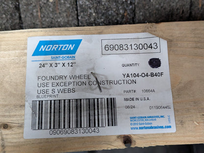 Norton Foundry Grinding Wheel 24" Diameter 3" Thick 12" Center 69